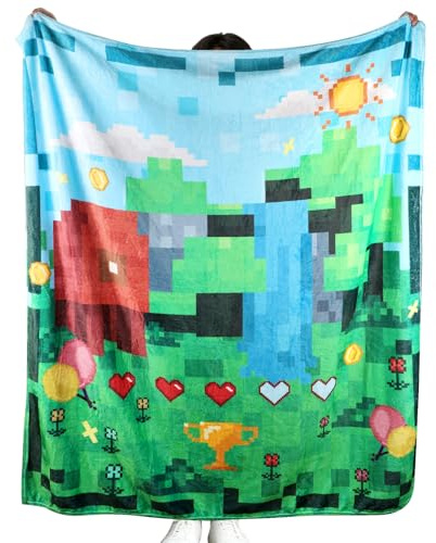 SAVITA Couverture Pixels Peluche, 150x130cm Légère Confortable Couverture de Voyage Jeu Vidéo Literie pour Avion Voiture Camping & Utilisation à la Maison