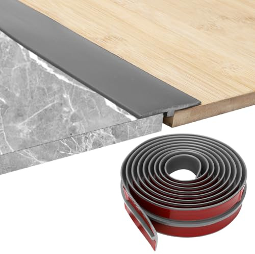 Tutamaz Barre de Seuil Autoadhésive, 100 x 5cm Profilé de Transition, PVC Barres de Transition de Seuil Bande de Transition Sol pour Couvrir Les Espaces Entre Les Sols en Bois, Gris