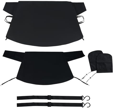 Goplus All Wrapped Car Windshield Snow Cover, 600D Oxford Front & Rear Ice Frost Protectors with Side Mirror Covers & Storage Bags, All Weather Windscreen Cover for Most SUVs, Vans & Trucks