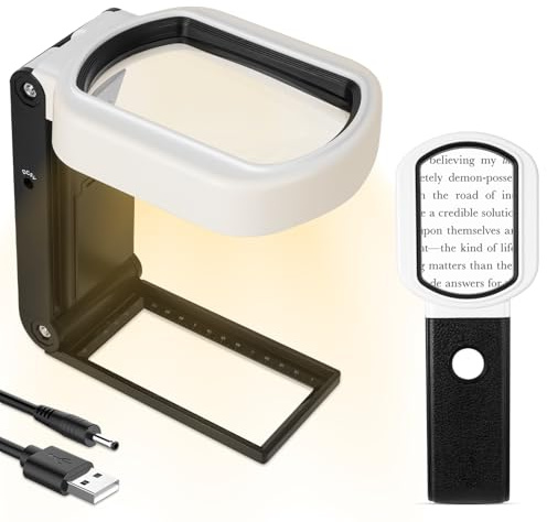 Lupe mit Licht und Ständer, 25X 10X Faltbare Echtglaslinse Leselupe mit 25 LED Wiederaufladbare Rechteckige Vergrößerungsglas 3 Farbmodi Dimmbare Magnifying Glass für Senioren, Juwelier