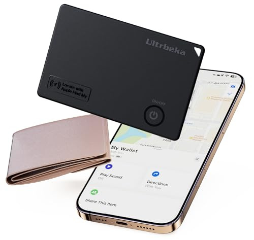 Ultrbeka Ultra-dünner MFi-zertifizierter Wallet Tracker kompatibel mit Apple Find My | Für Brieftaschen, Schlüssel und Taschen | Einzeln 1-Pack