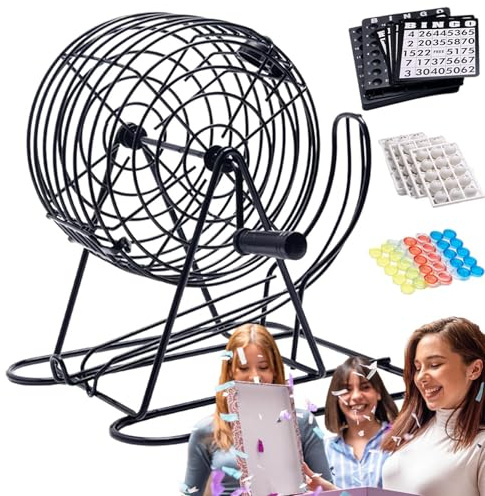 Generico Bingo-Käfig – Metall 21 cm | Maschine Biñgo mit Struktur aus geschweißtem Draht, manuelle Drehung, Spielabende, Events und Feiern, manueller Abzieher | Zuhause, Schulen