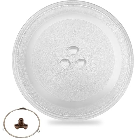 Mikrowellenteller Mikrowellen Teller Glas Ø 24,5cm | Universal Drehteller Mikrowelle Glasteller Ersatz mit Plattenring und Unterstützung