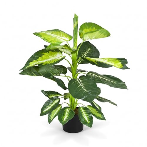 Decovego künstliche Dieffenbachie, Kunstpflanze 75 cm für Wohnzimmer & Büro, naturgetreue Deko, pflegeleicht & allergikerfreundlich