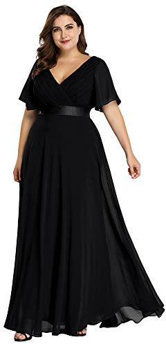 Ever-Pretty Glamorous Double V-Neck Ruffles Padded Evening Dress, 14, Black