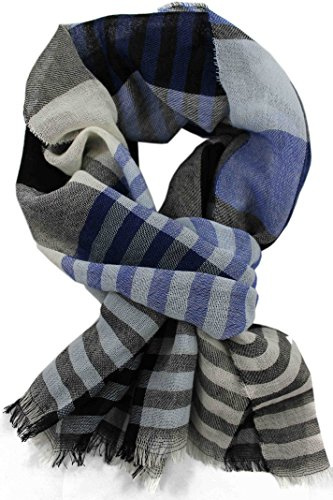 Rotfuchs Schal Webschal Karo modisch 50% Polyamid 50% Wolle R-87 (51 x 172 cm, blau) R-87