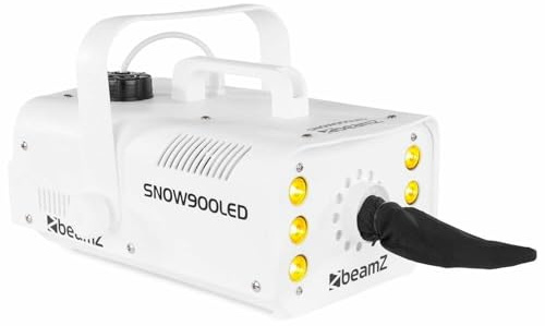 BeamZ Snow 900 LED Máquina de nieve 3 en 1, 900W de potencia, 6 Leds de 3W rojos, verdes y azules, tanque de 1 litro, ligero y transportable, mando a distancia inhalambrico - color blanco