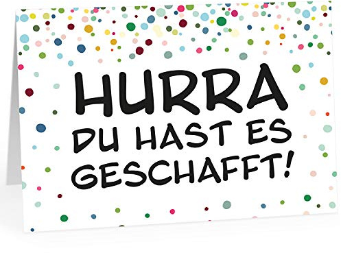 Große Glückwunsch-Karte (A4) zur bestandenen Prüfung: Konfetti Look Bunt - Persönlich/mit Umschlag/Edle Design Klappkarte/Glückwunsche/Extra Groß/Edle Maxi Gruß-Karte