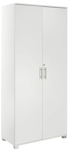MMT Furniture Designs Ltd Storage Cabinet,Tall 2 Door Locking Cupboard Engineered Wood, White, 80cm x 35cm x 180cm | 80cm x 35cm x 180cm, 2 Doors, Home, office or utility storage