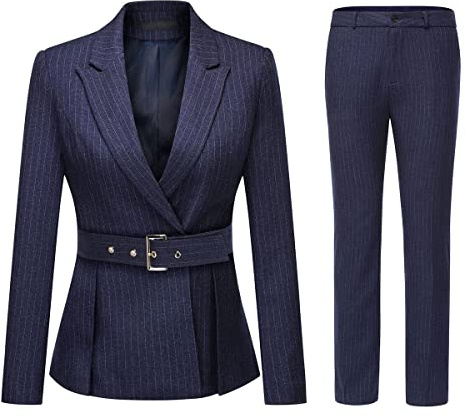 YUNCLOS Women's 2 Piece Office Lady Stripes Business Suit Set Slim Fit Blazer Jacket Pant