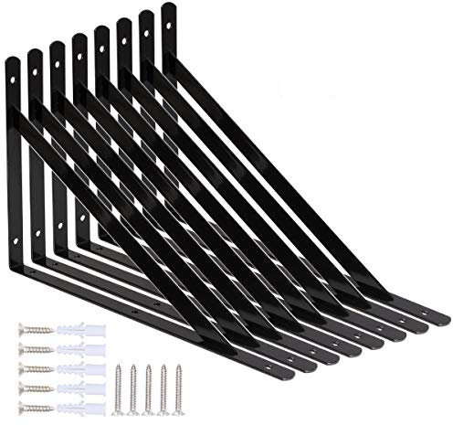 STARVAST 8 Stück Regalhalterungen Schwerlast, räger 90 Grad Wand-Winkel Regalhalterung Metall Regalträger mit Schrauben Wand Regalträger Eisen Regalwinkel für Winkel Regal (300x190mm), Schwarz
