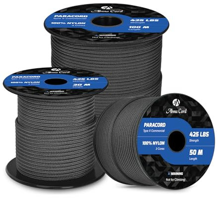 Abma Cord Paracord 3mm Nylon Seil Paracord 425 Schnüre mit 3 Kern-Strängen Type II Survival Fallschirm Schnur - Max. 192kg (425lbs)