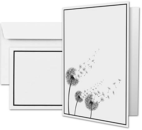 50 x Trauerkarte DIN A6 Motiv Pusteblumen + Trauerumschläge DIN C6 - schwarzer Trauer-Rahmen - 10,5 x 14,8 cm - Doppelkarte bedruckbar - Kondolenz Set für Danksagung, Einladung, Anzeige Trauer