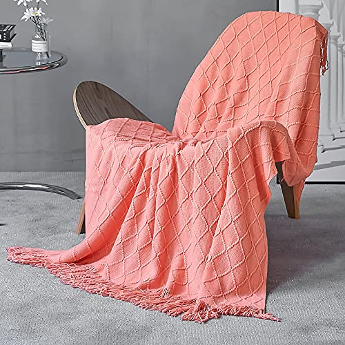LumiSyne Gestrickte Decke Mit Quaste Einfarbig Geometrische Muster Kuscheldecke Strickdecke Tagesdecke Überwurf Couchdecke Dekorative Decke Für Sofa Bett 230x130cm
