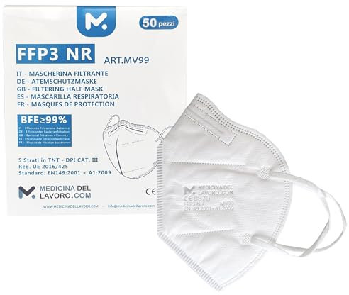 50 Masque FFP3 Certifiés CE, Masque 5 Couches Sans Valve, Masques de Protection Adulte contre les Poussières et les Particules, Masques de Protection Respiratoire Filtrant BFE≥99, 50 Pièces