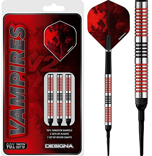 DESIGNA DARTS Vampires V2 | 90% Wolfram Barrel Soft Tip Dart-Set mit Schäften und Flights, M2, 19 g (D9775)