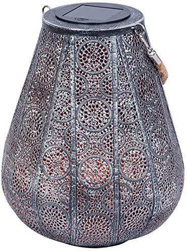 Dehner Solar-Laterne Scala, Ø 20 cm, Höhe 25 cm, Metall/Kunststoff, Lichtfarbe warmweiß, grau/silber