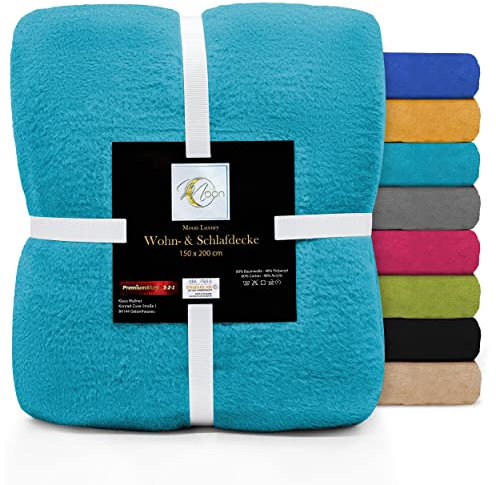 Moon Luxury Kuscheldecke, Wohndecke, Uni Decke aus Baumwoll-Mix (60%/40%) ca. 150x200 cm mit geketteltem Rand (Petrol)