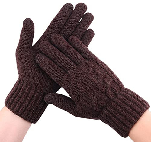 Fahrradhandschuhe,Herren Winterhandschuhe Warmes Fleecefutter Strickhandschuhe Braune Touchscreen-Handschuhe Unisex-Stretchhandschuhe Sportreiten Winddichte Handschuhe Für Damen Herren