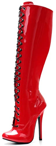 Höga klackar sexiga 14 CM superhögklackade röda lackstövlar med mid well,Red-37
