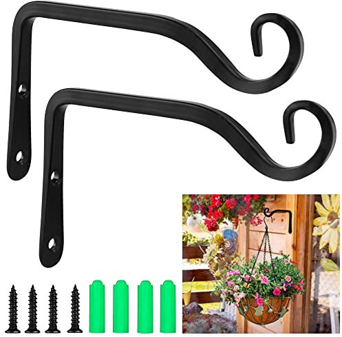 THATSRAD 2 Pezzi Ganci da Appendere alla Parete Staffa per Piante Sospese Staffe per Cestini da Giardino Ganci da Parete per Pianta per Appendere Lanterne Campanelle Mangiatoie per Uccelli Vasi, Nero