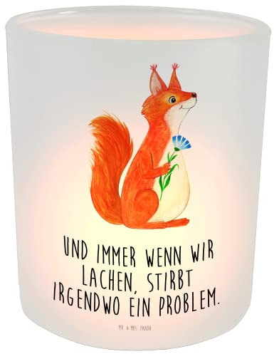 Mr. & Mrs. Panda Teelicht Eichhörnchen Blume - Geschenk, glücklich Spruch, Eichhorn, Spruch Deko, Windlicht Kerze, Teelichtgläser, lustige Sprüche,
