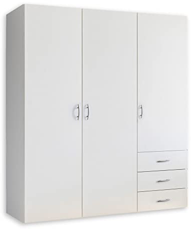 HARRY Kleiderschrank Weiß - Vielseitiger Drehtürenschrank 3-türig für Ihr Schlafzimmer - 150 x 176 x 51 cm (B/H/T)