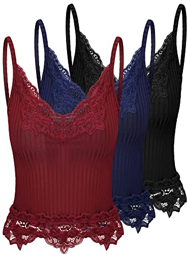 Bencailor Y2k Canotte da Donna in Pizzo, Top in Pizzo, Patchwork Crop Top, Stile Grunge, Canotte a Coste, 3 Pezzi, S