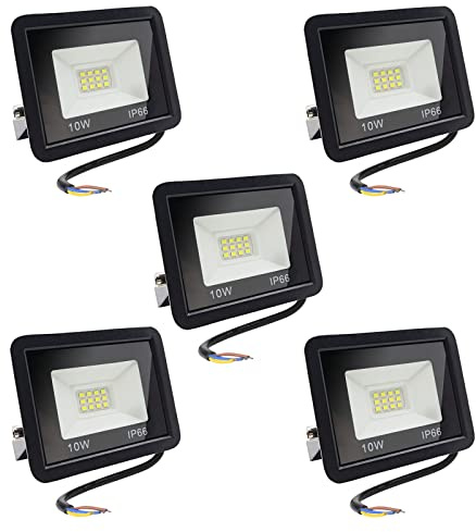 LED Strahler Außen 10W Aussenstrahler Flutlicht IP66 Wasserdicht Außenstrahler LED Fluter für Garage, Garten, Sportplatz, Terrasse, Hof, 850LM Superhell Scheinwerfer 5er 10 watt, Kaltweiß 6500K