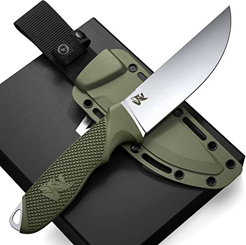 ODENWOLF W-FLAT Outdoor Messer feststehende Klinge - Inkl. Scheide - Ideales Angelmesser aus einem Stück D2 Stahl gefertigt - Premium Survival Messer - Perfektes Bushcraft Messer Outdoor