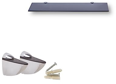 Euro bord vägghylla av glas, 30 x 17,8 cm, hylla av glas för badrum, duschhylla av svart glas med 6 mm tjockt säkerhetsglas och metallfästen (svart)