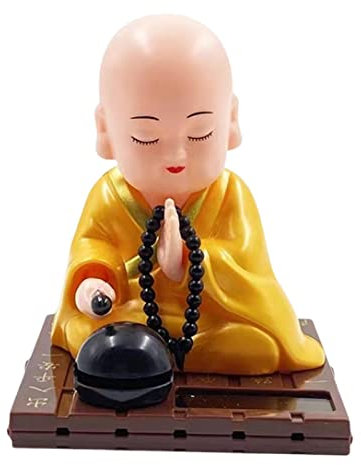 Sharplace Kleiner Figur Solarkopf Spielzeug Lustiges Auto Wackelkopf Spielzeug Chinesischer Kleiner Buddha Statue Auto Armaturenbrett Ornament, GELB, l