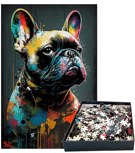 GreenAnoo - Puzzle per adulti, 1000 pezzi, motivo: animali Popart – cane bulldog francese – decorazione da parete – cornice 50 x 75 cm – qualità premium cartone FSC 2 mm