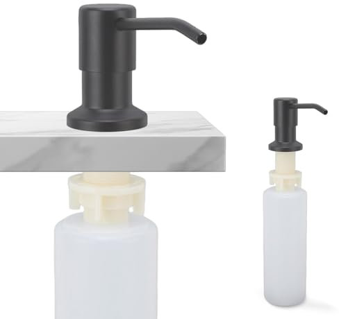 300ml Dispensador de Jabón, Dispensador de Detergente de Cocina de Acero Inoxidable Dispensador de Jabón Incorporado para Fregadero para Encimera para Suministros de Baño(Negro)