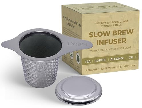 Lyon 304 Stainless Steel Tea Infuser with Double Wall Extra Fine Micro Mesh Inner Core Strainer - Strainers for Loose Leaf Tea - Coffee Slow Brew Filter for Cups, Mugs, Teapot, & More