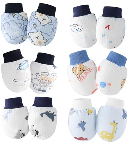 Neugeborenen Handschuhe, 6 Paare Baby Babyhandschuhe aus Baumwolle als Neugeborenen Handschuhe, Babyhandschuhe Baumwolle Fäustlinge Anti-Grab Fäustlinge für 0-6 Monate Baby Jungen und Mädchen