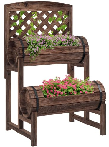 Outsunny Jardinière sur Pieds Surélevée Potager 42 x 49 x 80 cm Marron | avec Treillis Carré, 2 Niveaux, Lit de Jardin Surélevé, pour Terrasse, Balcon, Jardin