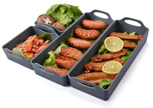 Large Nonstick Bakeware Set Cake Silicone Sheet Pan, Premium Baking Pan Dividers Sturdy Heatproof Handles Non Stick Silicone Sheet Pan Set Suitable for Oven Cooking & Meal Prep(4 Dividers)