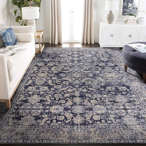 TALETA Teppich Wohnzimmer, waschbar, weicher Kurzflor Teppich für Wohnzimmer, Schlafzimmer - Navy blau, Groß: 160 x 230 cm