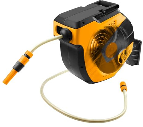 Avilia Bobina Automatica per Irrigazione da Parete - Avvolgitubo con Tubo di 15m, Aggancio Rotante 180°, Estrazione e Riavvolgimento Automatico, 53x49x23cm