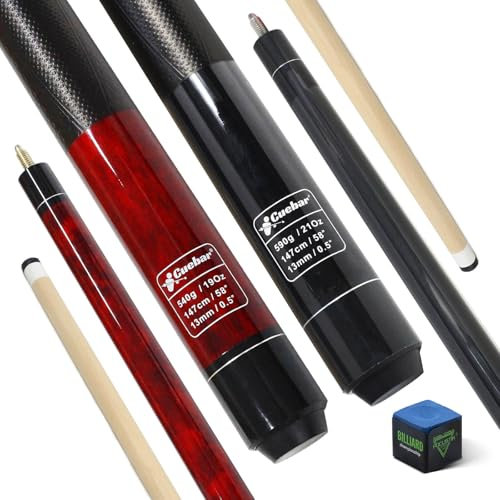 CUEBAR Pool Queues 2er Set, 58 Zoll Pool Sticks für Erwachsene, 2 Stück Hausbar Billard Queue Sticks mit 3D Grip, Pool Tisch Sticks für Männer Frauen - Schwarz + Rot