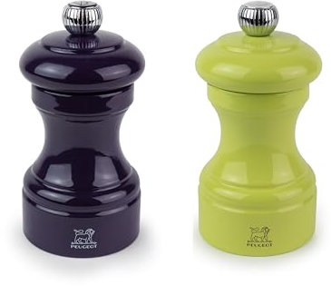 Peugeot Bistro - Juego de molinillos de pimienta y sal (10 cm), diseño de berenjena y pistacho.