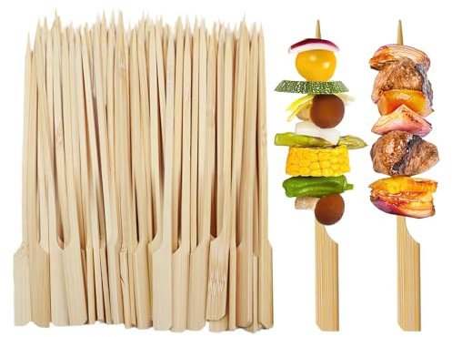 VEGCOO 250 PCS Bamboo Paddle Skewers, 9CM Bamboo Grill Sticks for Burgers, Fruits, Kebabs, Buffets & Parties