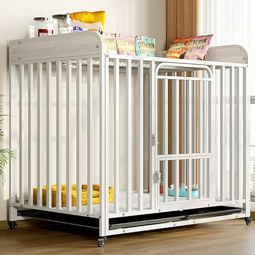 MAAOBR Hundekäfig für zuhause mit Rädern, Dog Crate, Haustierkäfig mit herausnehmbarer Bodenschale, Hundekiste Möbel für Zuhause Große/Mittlere Hunde, leicht zu reinigen(Weiß,79x50x75cm)