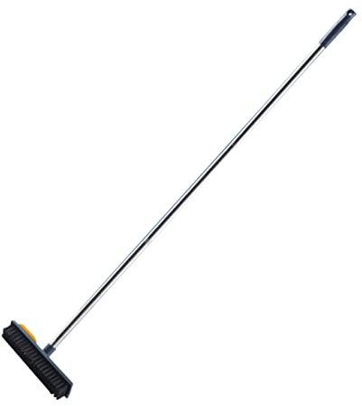 Hoement Floor Scrub Brush with Long Handle 108Cm Extendable Cleaning Brush and Scraper Broom for Hardwood Tiles and Carpet Pet Hair Removal Portable for Hard Floors Bathroom Kitchen