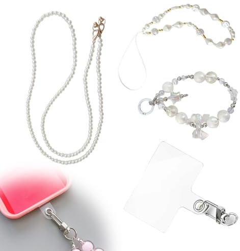 Ciondolo per Cellulare, 3 Pezzi fiocco di perle Catena per Cellulare, Cordino per Cellulare da Collo, Cordino Cellulare, Tracolla per Cellulare con Inserti, Adatta Alla Maggior Parte Degli Smartphone