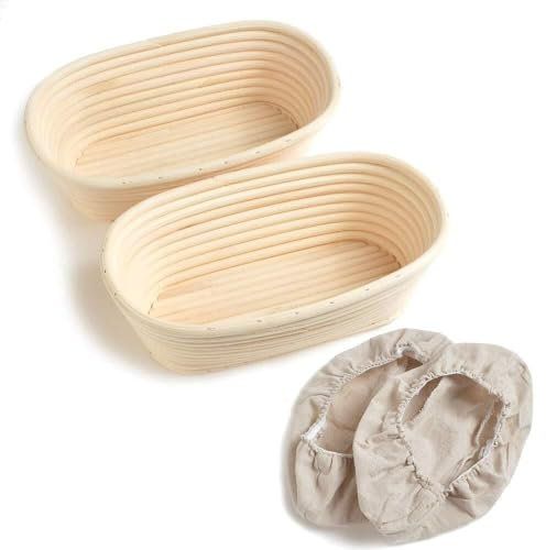 10 Oval Bread Proofing Basket Pack 2 Sourdough Bannetons Bortform Proving Rattan Basket Hold 500g Dough with Linen Liner Cloth