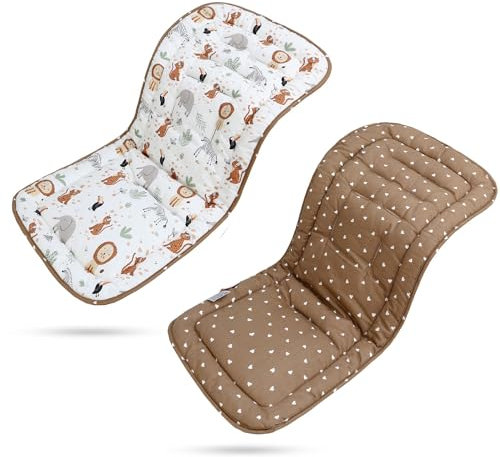Cojín Carro Bebe, Colchoneta Silla Paseo Universal Transpirable, para el Cochecito y Asiento de Carro 100% Algodón, 80 x 32 cm (Animales Marrón)