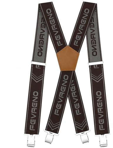 Fevaeno Hosenträger für Herren mit 4 Metal Clips Breit 5cm Braun