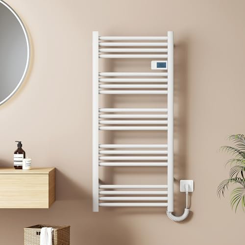 EMKE Elektrischer Handtuchheizkörper 1200 x 540 mm, Badheizkörper Elektrisch mit Touchschalter Timer, Handtuchtrokner Handtuchwärmer Elektrisch Handtuchheizung Weiß 600W